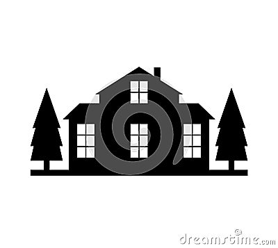 House silhouette with trees on white background Stock Photo