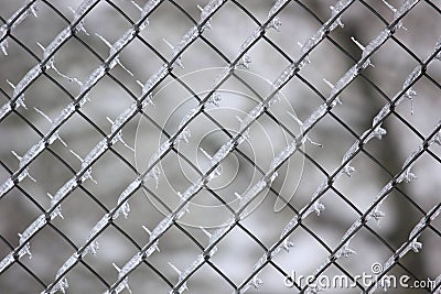 Isolated Icicle Patterns Inside Chain Link Fence. Stock Photo