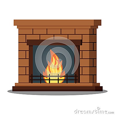 Isolated icon of fireburning fireplace closeup on white background Vector Illustration