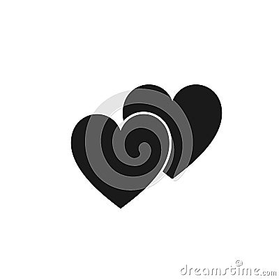 Isolated icon of two black hearts on white background. Silhouette of two hearts. Flat design. Symbol of love and couple Vector Illustration