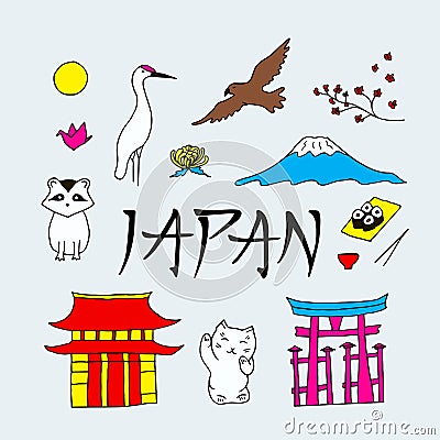 Isolated icons of Japan. Stock Photo