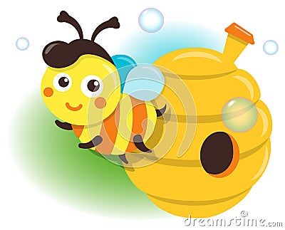 Isolated Illustration Bee And Beehive Vector Illustration
