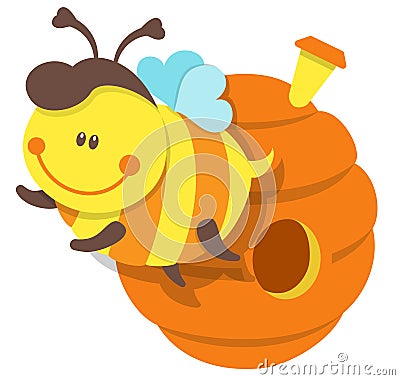 Isolated Illustration Bee And Beehive Vector Illustration