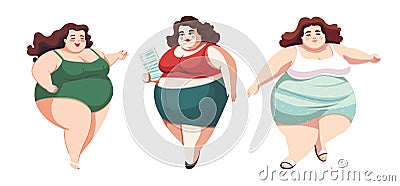 Isolated illustration of 3 confident chubby women wearing sportswear Vector Illustration