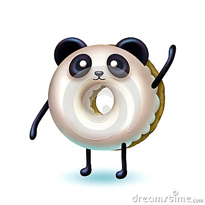 Isolated illustration of Donut panda with creamy glaze Cartoon Illustration