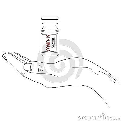 Isolated illustration of elongated horizontal empty hand which is holdinga vaccine against the virus covid-19 Vector Illustration