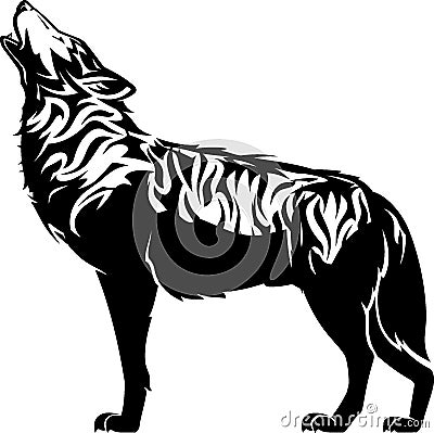 Wolf Line Art Howling, Full Body Vector Illustration