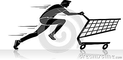 Fast Male Shopper Silhouette Vector Illustration