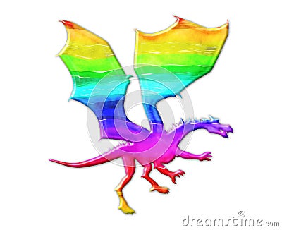 Isolated illustration of a rainbow colored dragon on a white background Cartoon Illustration