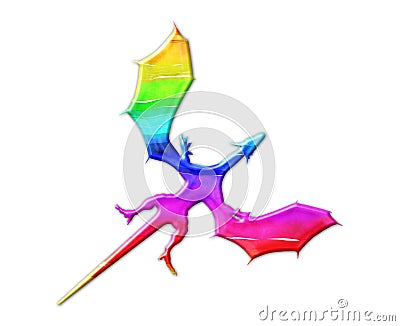 Isolated illustration of a rainbow colored dragon on a white background Cartoon Illustration