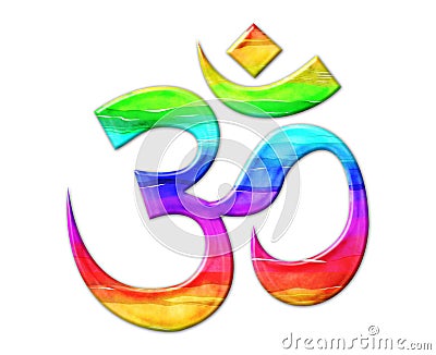 Isolated illustration of the rainbow colored Indian religion Om symbol on a white background Cartoon Illustration