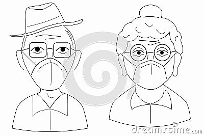 Illustration of a seniors with protective mask,vector Vector Illustration