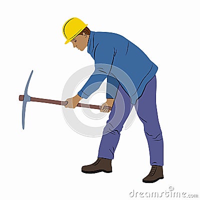 Illustration of a worker with a pickaxe , vector draw Vector Illustration