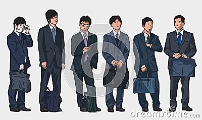 Isolated illustrations of young asian office workers wearing suits in color Vector Illustration