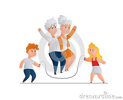 isolated image of an elderly couple jumping rope Vector Illustration