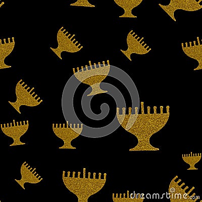 Isolated image of jewish holiday Hanukkah background with golden menorah. Hanukkah seamless pattern background. Stock Photo