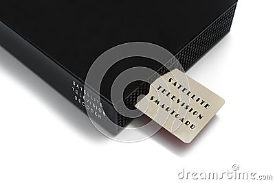 Isolated image of satellite television smart card inserting into the decoder Stock Photo