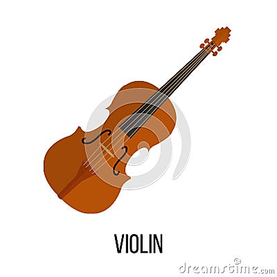 Isolated image of violin on white background. Vector Illustration