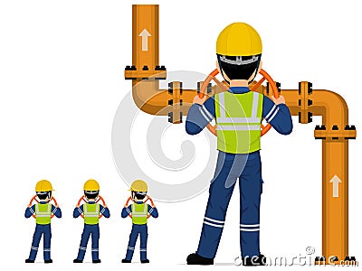 Isolated industrial worker is operate valve on white background Vector Illustration