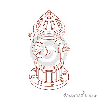 Isolated Isometric Fire Hydrant in Outline Style Vector Illustration