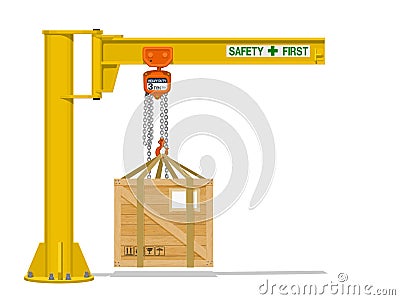 Isolated Jib crane with wooden crate on transparent background Vector Illustration