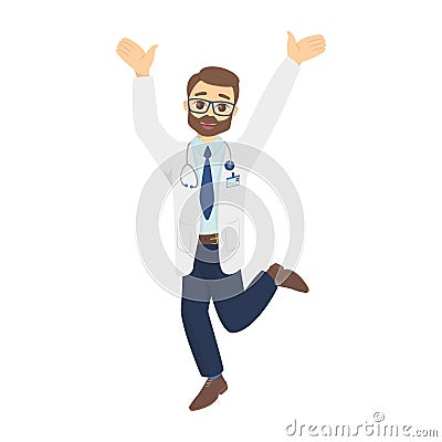 Isolated jumping doctor. Vector Illustration
