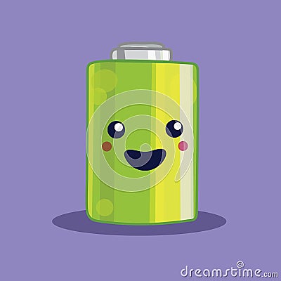 Isolated kawaii battery illustration. Vector Illustration