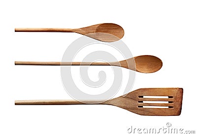 Isolated kitchenware wooden salad spoon utensil top view Stock Photo