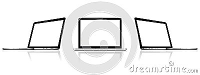 Isolated laptops with empty space on white background. Computer notebooks with empty screen Vector Illustration