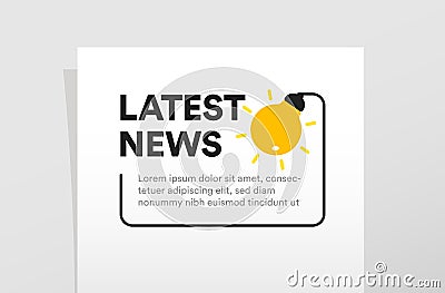 Isolated latest news poster template. Light bulb vector illustration. Lighting icon, business brochure. Website page Vector Illustration