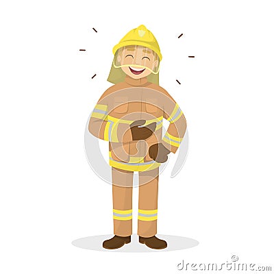 Isolated laughing fireman. Vector Illustration