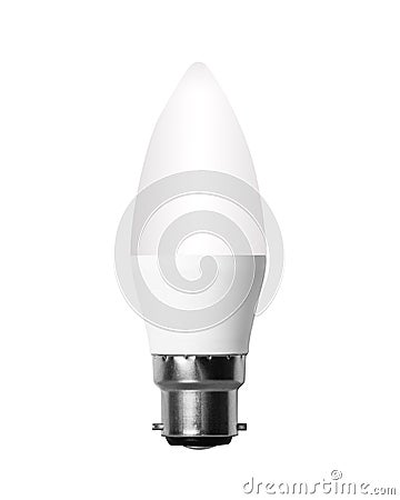Isolated LED candle bulb with bayonet connector for UK style lamps Stock Photo
