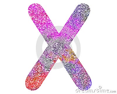 Isolated letter X composed of colorful glitter on white background Stock Photo