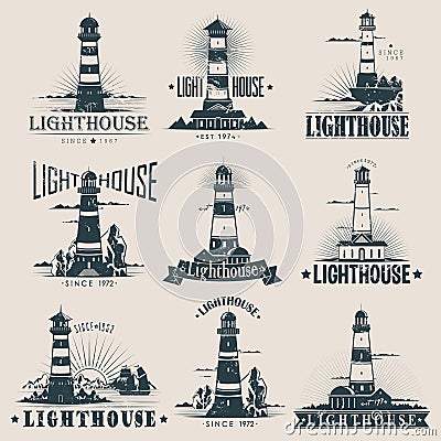 Isolated lighthouse on sea or ocean sketches Vector Illustration