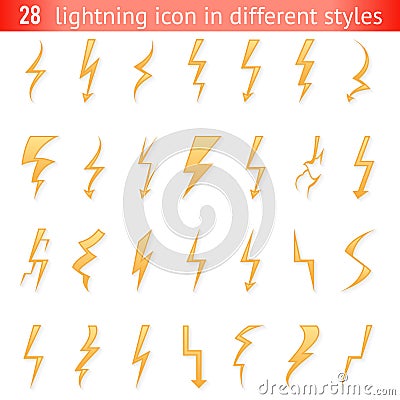 Isolated lightning thunder bolt pictogram icons set design elements vector illustration Vector Illustration