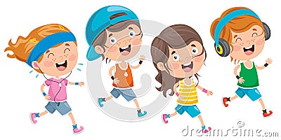 Isolated Little Children Running Outside Vector Illustration