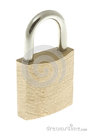 Isolated locked brass padlock Stock Photo