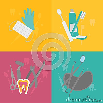 Isolated logo dental tools. Dentist Care and Medical treatment. Stomatology set Vector Illustration