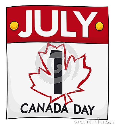Loose-leaf Calendar with the Date and Maple Outline for Canada Day, Vector Illustration Vector Illustration
