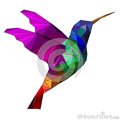 Isolated Low poly colorful Hummingbird with white back ground,animal geometric,vector Vector Illustration