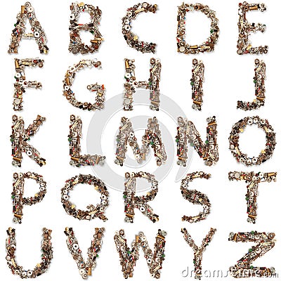 Isolated mechanical alphabet in white background Stock Photo
