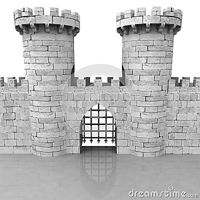 Isolated medieval stoned castle gate with towers Cartoon Illustration