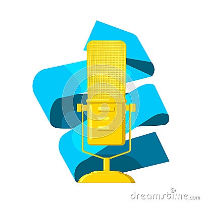 isolated metaphor image with a gold microphone Vector Illustration