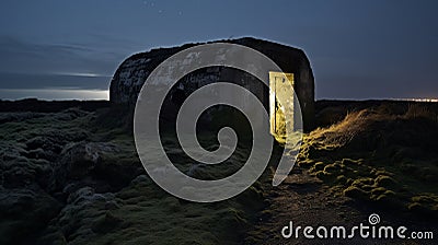 Moonlit Vestige: Aging Military Fort Echoes Past Conflicts Amidst Present Serenity Stock Photo