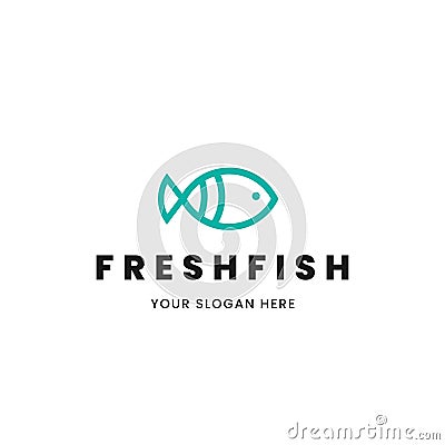 Isolated minimalist monoline outline image of blue fish logo Vector Illustration