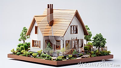 Isolated mockup of 3D small house with orange roof. 3d rendering Stock Photo