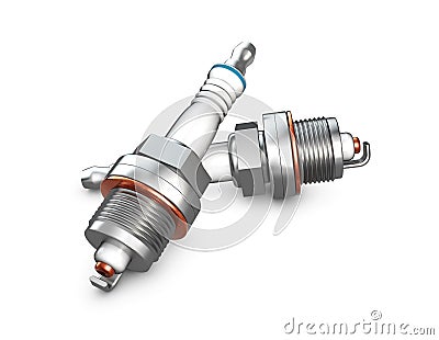 Isolated monochrome 3d illustration of Two engine sparks plug on white background. Cartoon Illustration