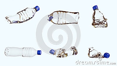 isolated mound of discarded or creased plastic bottles Stock Photo