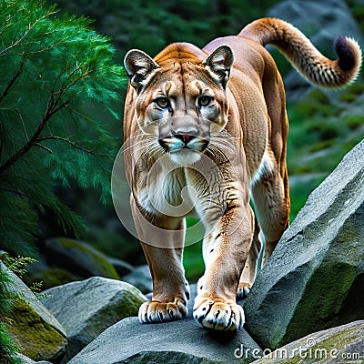 an isolated mountain lion cougar stalking fierce photorealistic illustration on a transparent background in See Less Cartoon Illustration
