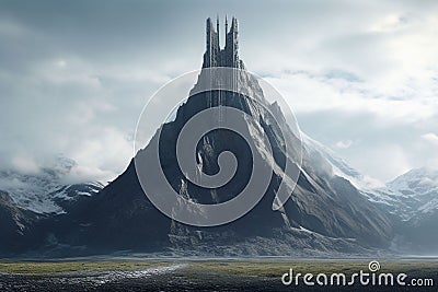 Isolated mountain peak crowned by a solitary Stock Photo